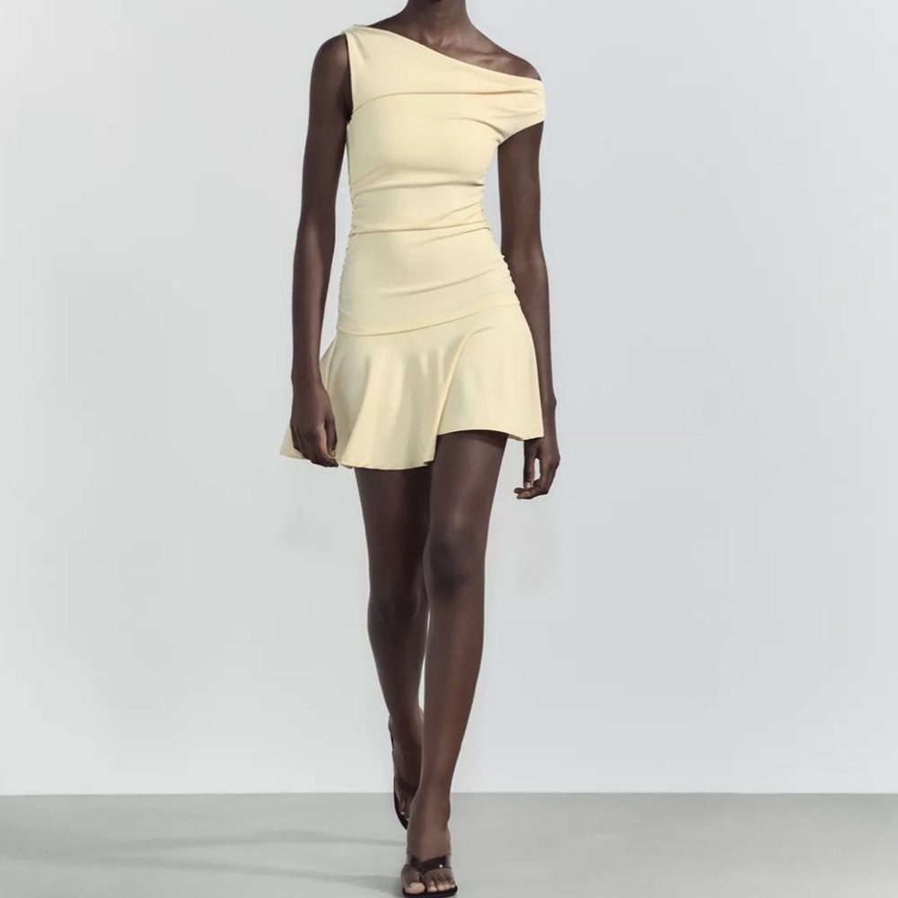 Zara One-Shoulder Cream Dress